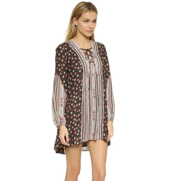 Free People Boho Rain Or Shine Pebbled Chiffon Printed Mini Dress XS - Picture 3 of 14
